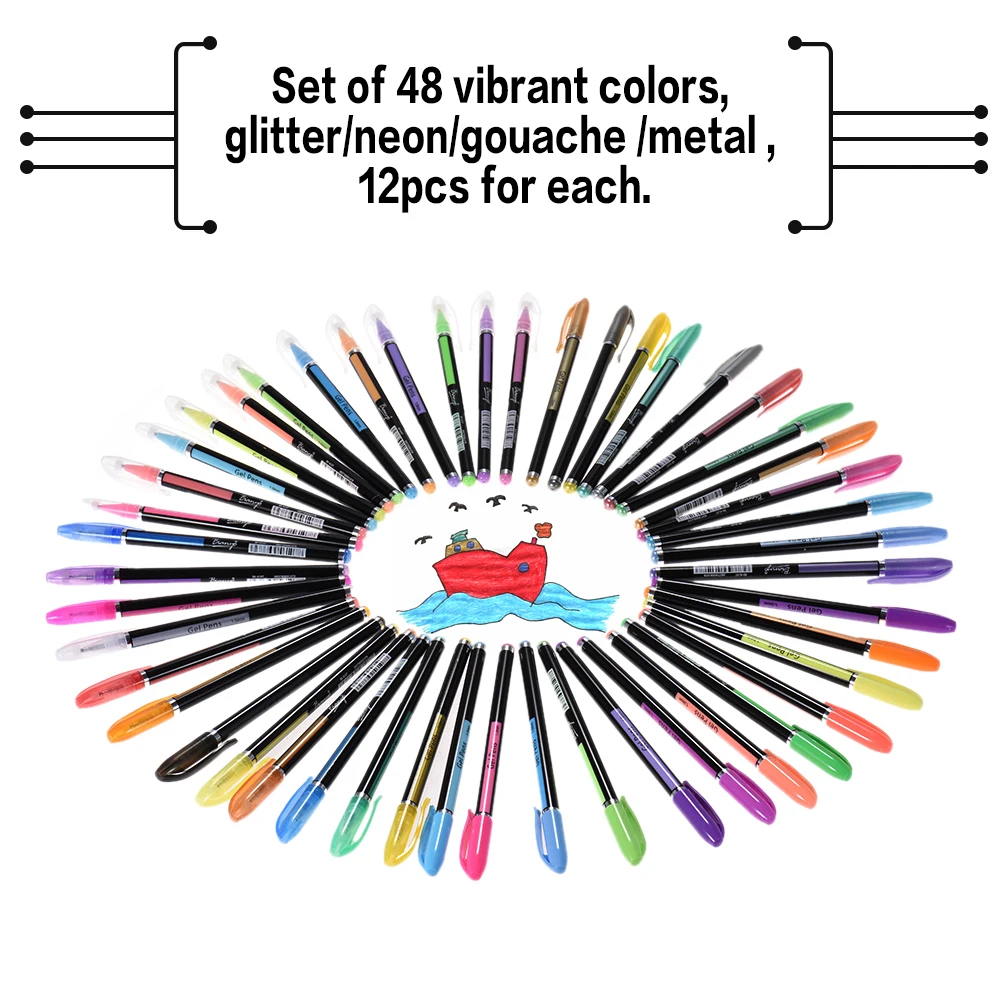 

48 Colors Gel Pen Set Refills Metallic Pastel Neon Glitter Sketch Drawing Color Pen School Stationery Marker for Kids Gifts