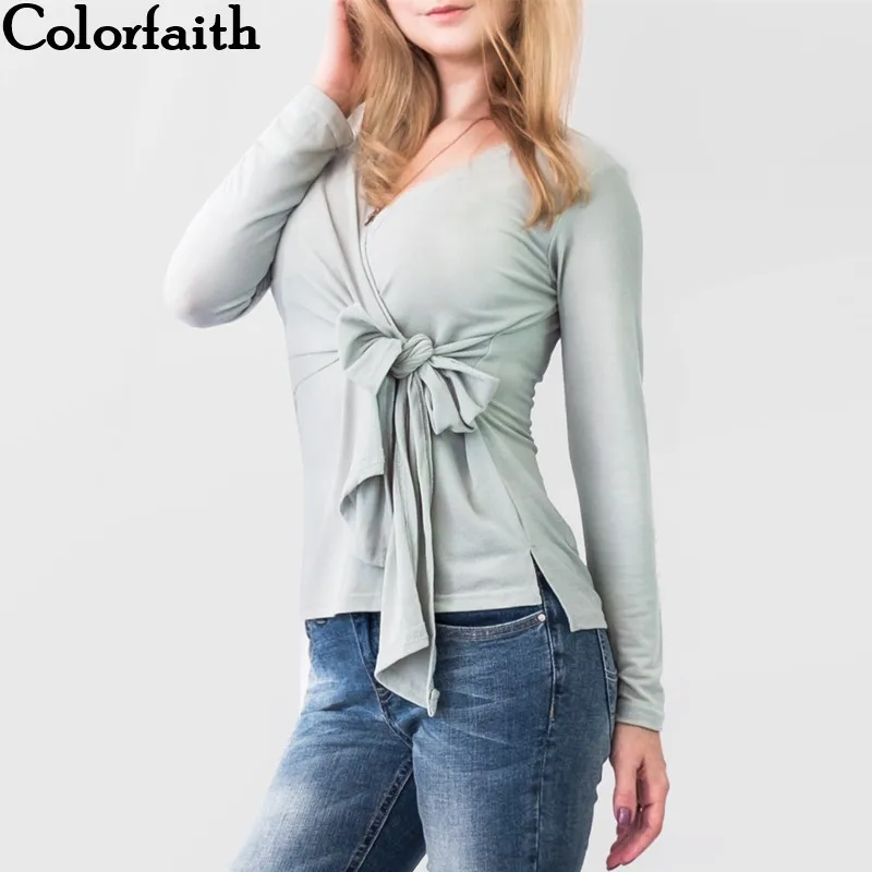 Женские блузки и рубашки Colorfaith повседневные Модные топы на шнуровке с бантом v