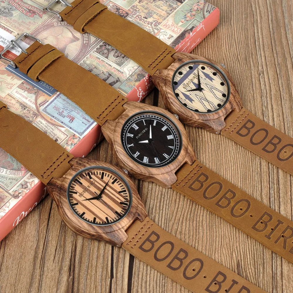 Bobobird O30-1-2-3 Лидирующий бренд Дизайн часы кварцевые натуральная кожа Группа