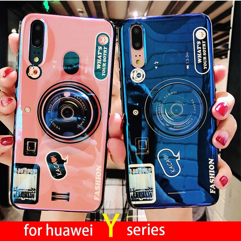 Милый чехол для телефона с камерой из ТПУ huawei y9 y7 y6 y5 prime 2018 2017 Забавный подставкой