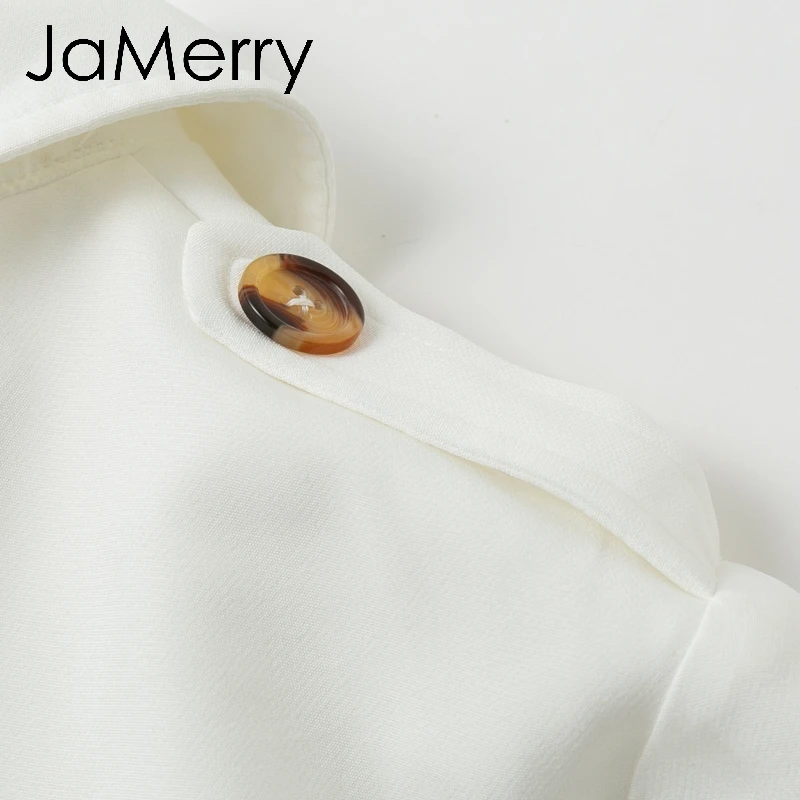 JaMerry, однотонное женское платье с пуговицами, рукав с рюшами, элегантное, с поясом, для офиса, для женщин, для работы, Тренч, платье, Блейзер, белое, для вечеринки, vestido