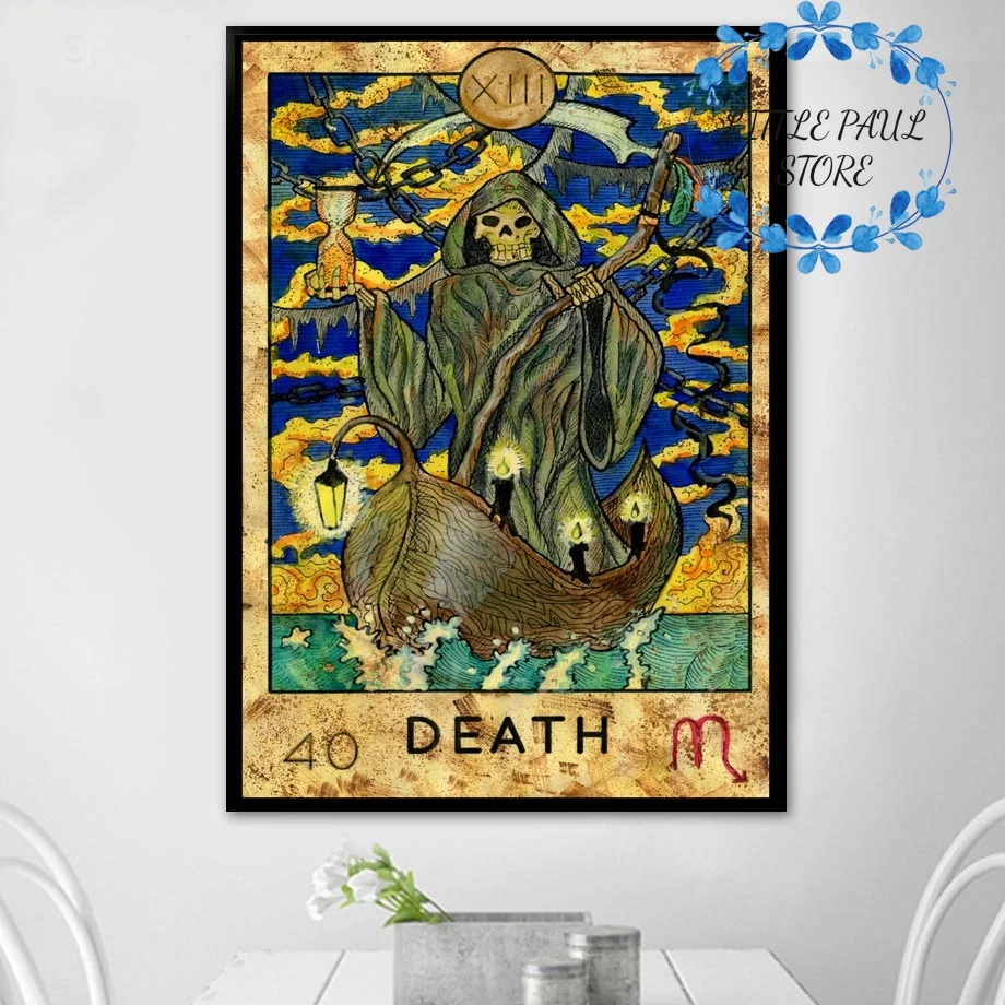 Abstract Handpainted Tarot Retro Vintage Art Canvas Poster Wall Picture for Living Room No Frame | Дом и сад