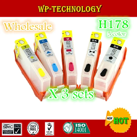 [3 sets wholesale]5 Color Empty Refill cartridge suit for HP178XL, suit for HP C6380 C6300 C5300 C5383 C5380 C6383 D5460 etc