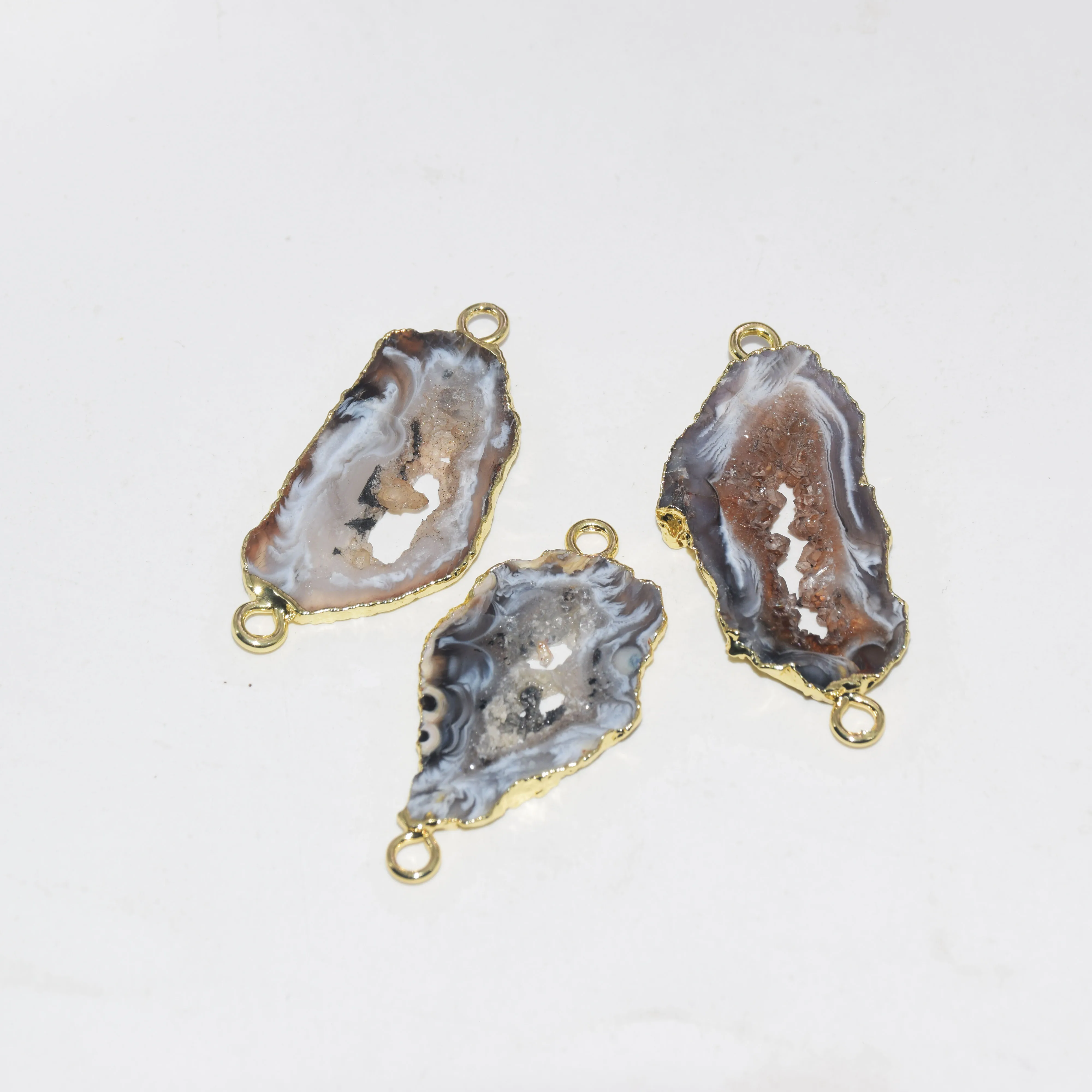 Натуральный жеод Druzy Agates подвеска femme серое отверстие 2 петли золотой ободок