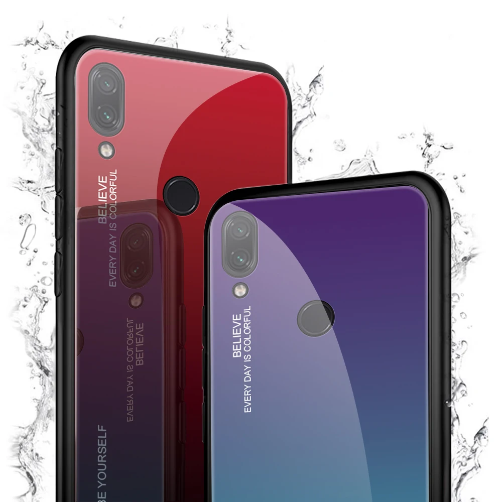 Градиент закаленное Стекло чехол для телефона Xiaomi Redmi Note 7 6 Pro 5 плюс крышка Shell Mi A2