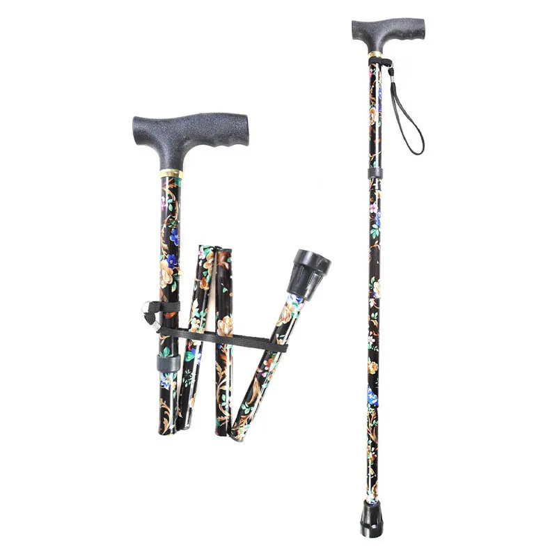 

Lightweight Foldable Walking Sticks For Elderly Old Man telescopic 92cm Adjustable Folding Floral Metal Cane Trekking Hiking