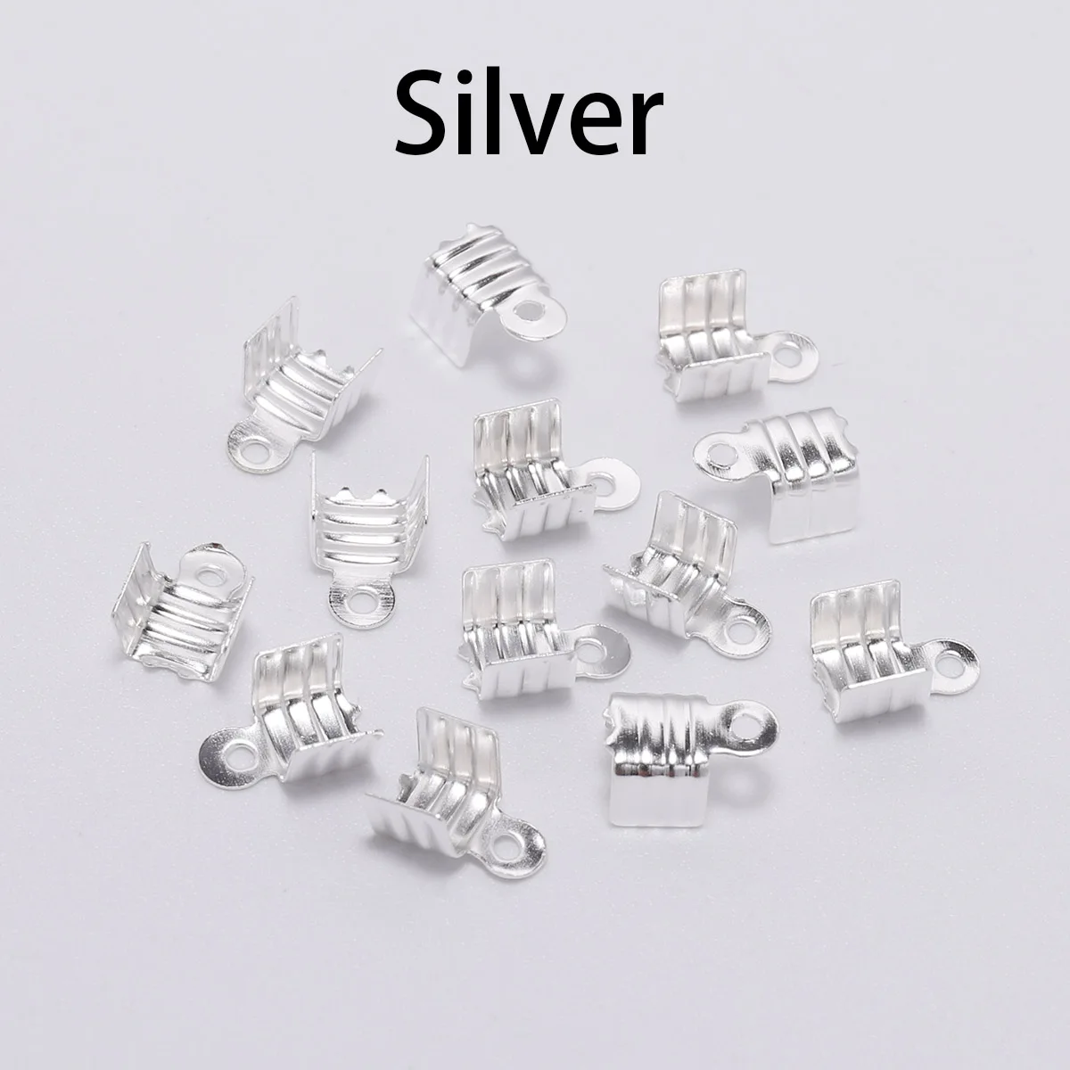 200pcs 3 4 5 8mm Cord End Tip Fold Over Clasp Crimp Bead Connectors for Leather Cord DIY Jewelry Making Findings Accessories