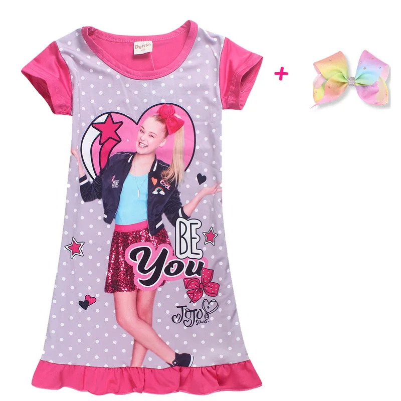 Платье для девочки Новинка модное платье принцессы Jojo Siwa + Бант ночная рубашка