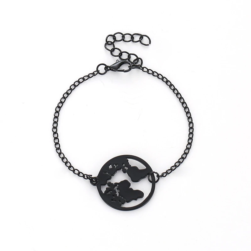 s036black S036 винтажный кулон карта мира браслеты для женщин простые регулируемые золотые серебряные богемные ювелирные изделия День Земли подарки Рождество - Окраска металла: s036black