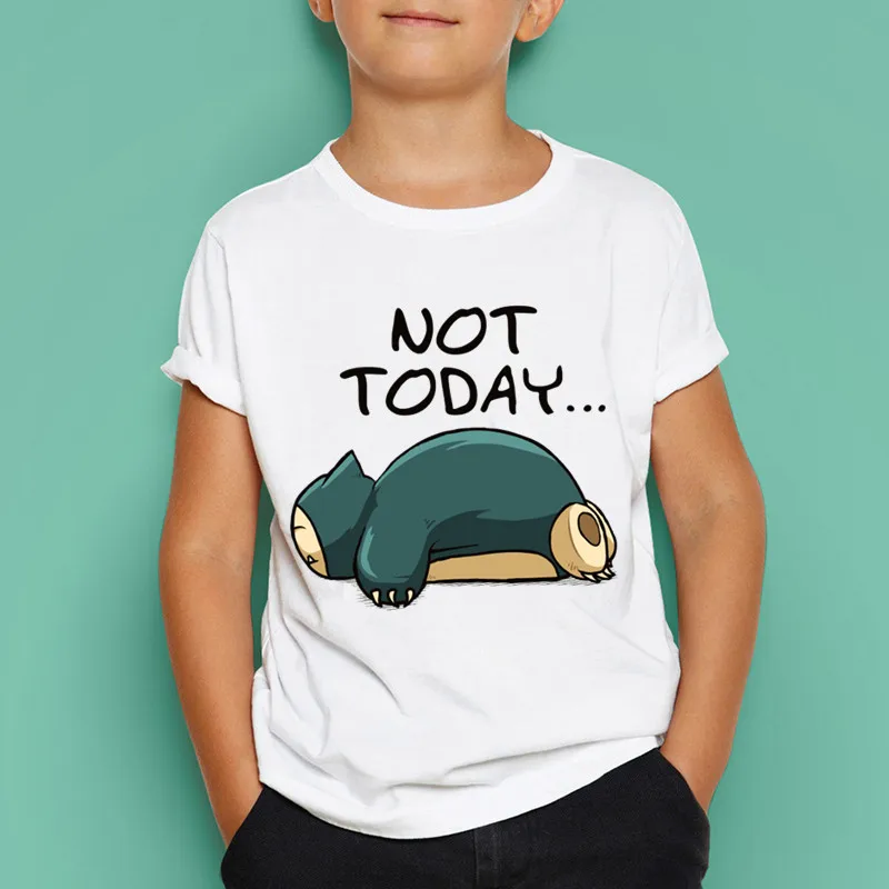 Футболка с принтом Pokemon Funny Snorlax Nope Детские повседневные топы короткими рукавами