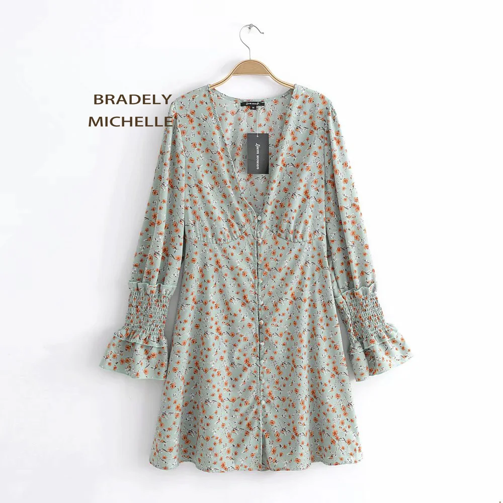 BRADELY MICHELLE vestidos verano 2018 женское Элегантное однобортное платье с v-образным вырезом и
