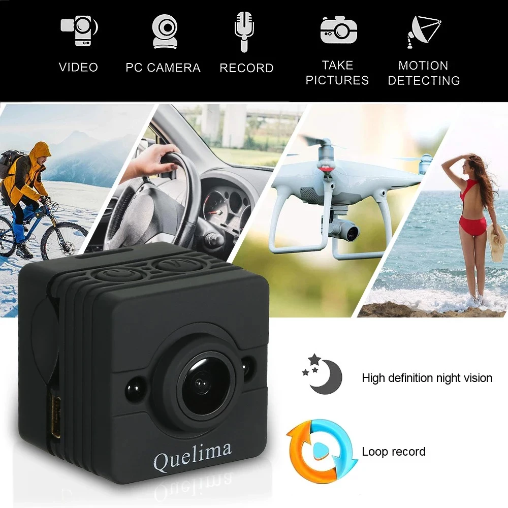 Quelima SQ12 мини Камера Регистраторы Ночное видение регистраторы 155 градусов FHD 1080P