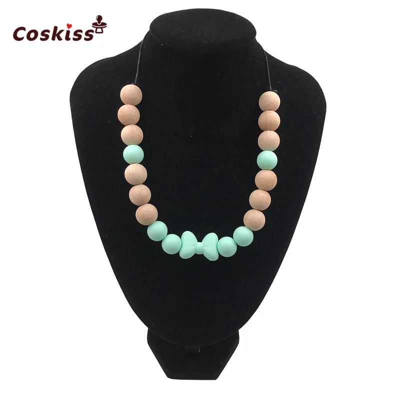 Mordedor de silicona de seguridad para beb&eacute;, cuentas de madera, juguete para morder, collar, accesorio para beb&eacute;, regalo sin BPA-1