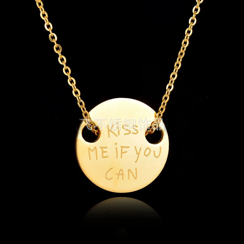 new style kiss me if you can circle pendant titanium stainless necklace statement never fade women jewelry RX015 | Украшения и