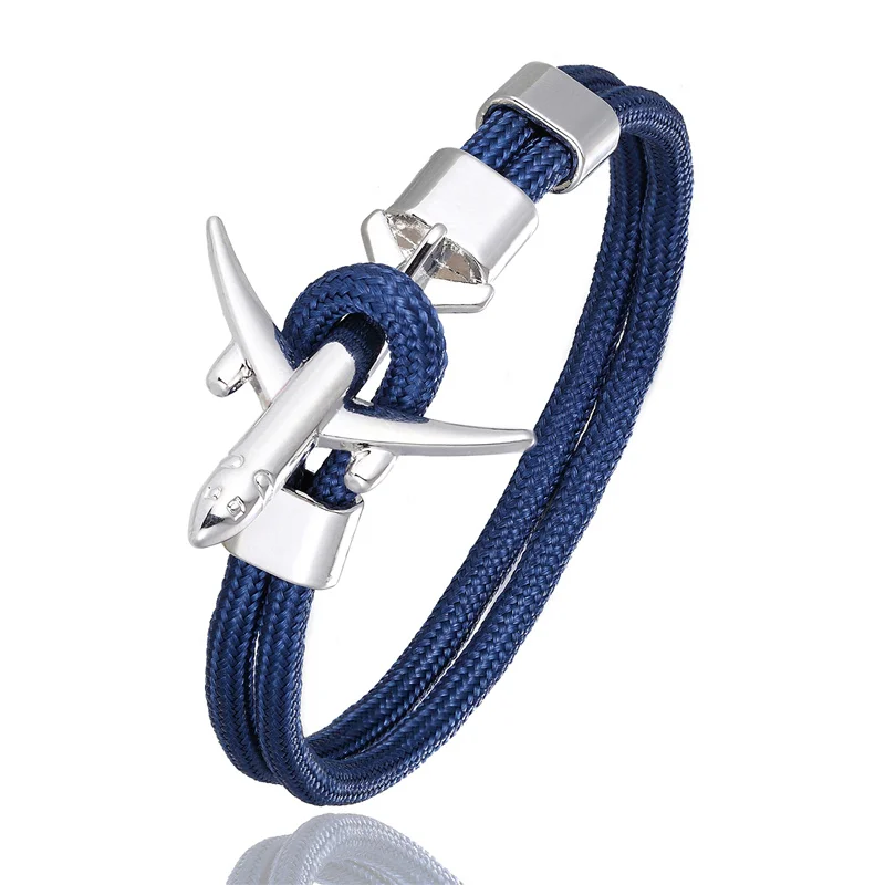 Silver Dark Blue Очаровательный мужской браслет с якорем и самолетом для женщин, браслеты дружбы на цепочке, Женские Ювелирные изделия для пары, подарок для мужчин, новинка - Окраска металла: Silver Dark Blue