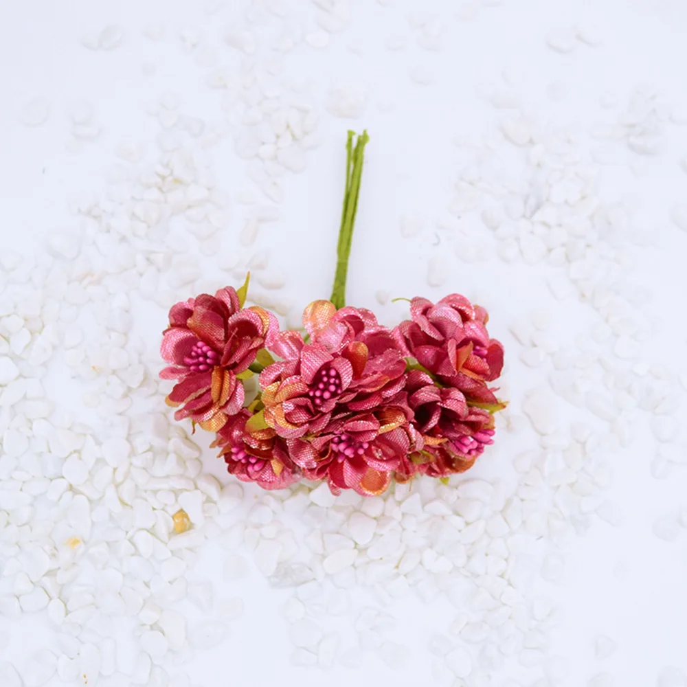 rose red 6 шт. дешевая Золотая брошь Скрапбукинг для рождества дома Свадебные украшения, аксессуары diy ВЕНОК искусственные тычинки цветы - Цвет: rose red