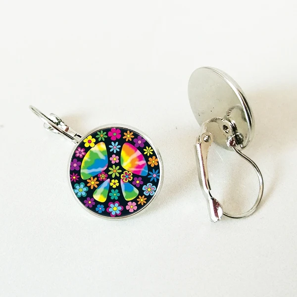 

peace sign flower photo beautiful earrings cabochon glass earrings fashion ear jewelry