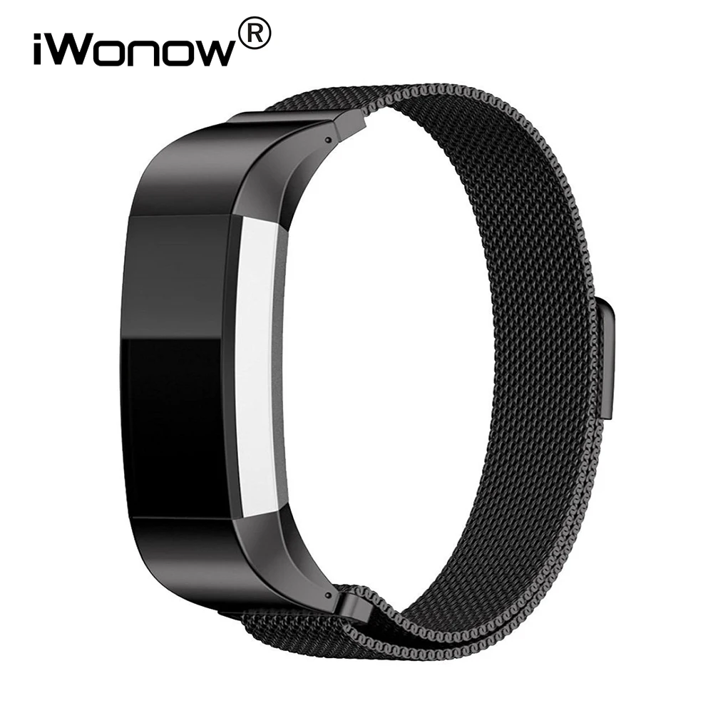 Миланская петля ремешок для Fitbit Charge 2 Смарт часы из нержавеющей стали Магнитная