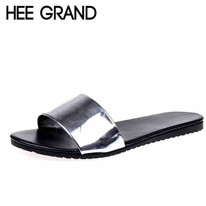 HEE GRAND/2018 блестящие шлепанцы летняя пляжная обувь на плоской подошве повседневная