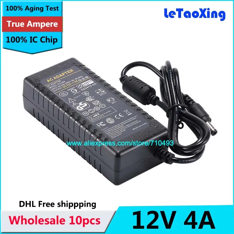 10pcs AC 100-240V Adaptor To DC 12V 4A Power Adapter Supply For 5050 3528 LED Light LCD Monitor DHL Free shipping With IC Chip |
