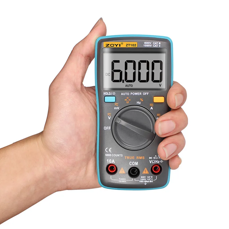 Цифровой портативный мультиметр ZOYI ZT101/ZT102/ZT102A Auto Range 6000 counts с подсветкой амперметра вольтметра Ом.