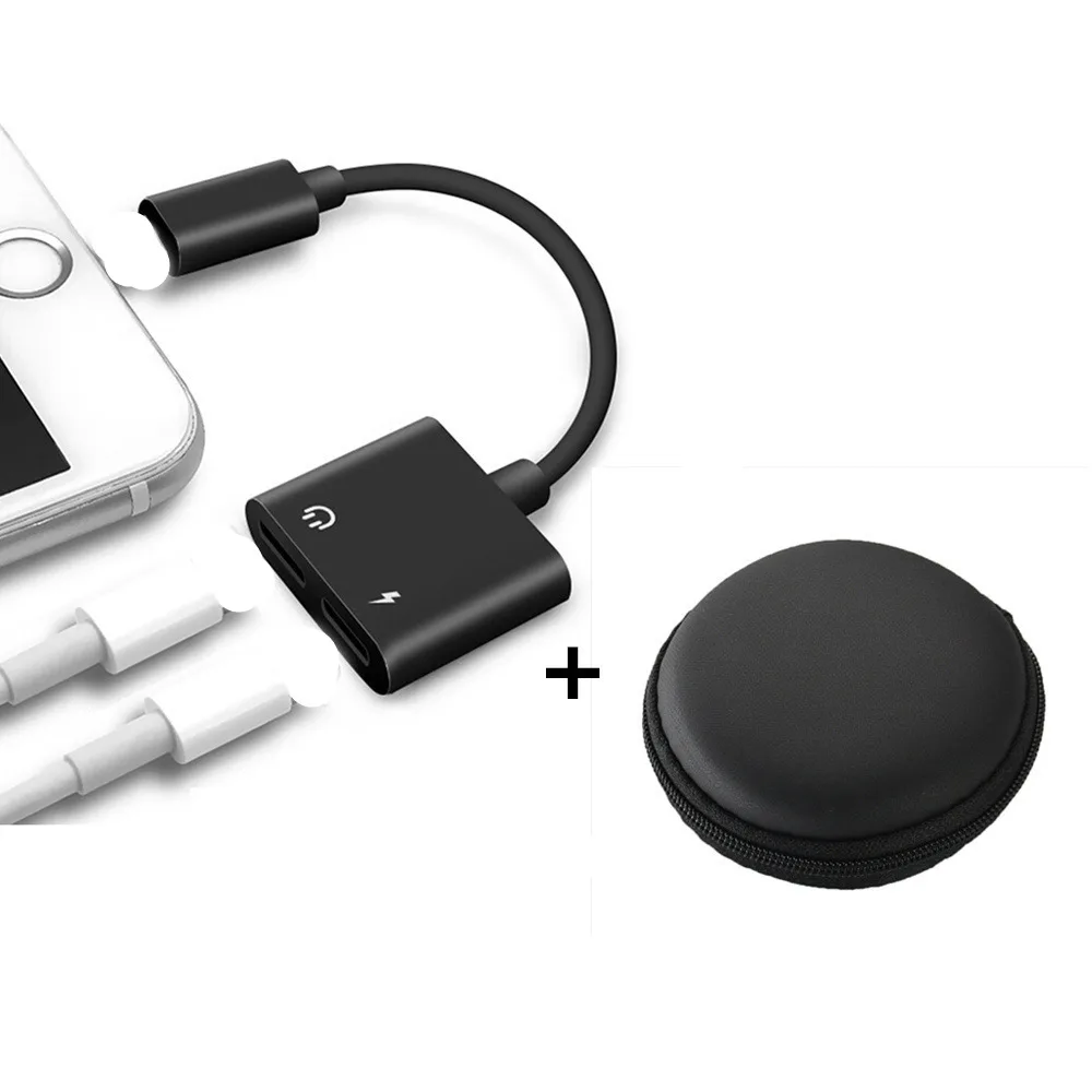 Двойной для lightning Jack AUX Наушники Adaptador IOS 12,3 для iPhone 7 8 Plus XS Max X Двойной наушников аудио Зарядный Кабель-адаптер - Цвет: black with bag