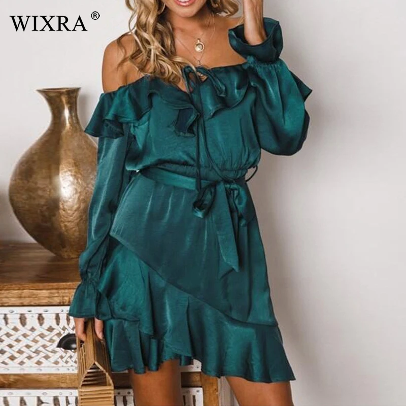 Женское короткое платье с поясом Wixra винтажное мини вырезом лодочкой и длинными