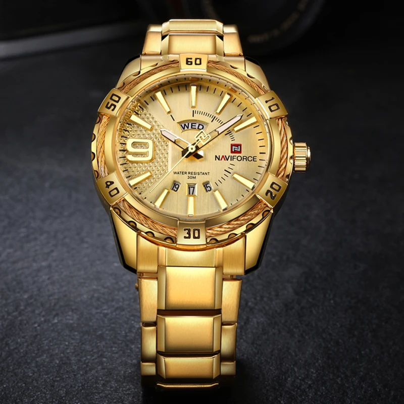 NAVIFORCE Топ Роскошные Брендовые мужские золотые часы мужской Дата наручные модные