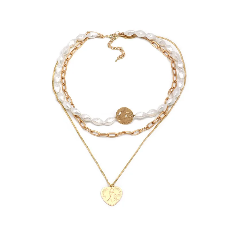 

Imitation Pearls Clavicle Chain Female Heart Pendant Necklaces for Women Layered Necklace Femme Gold Color Gift New