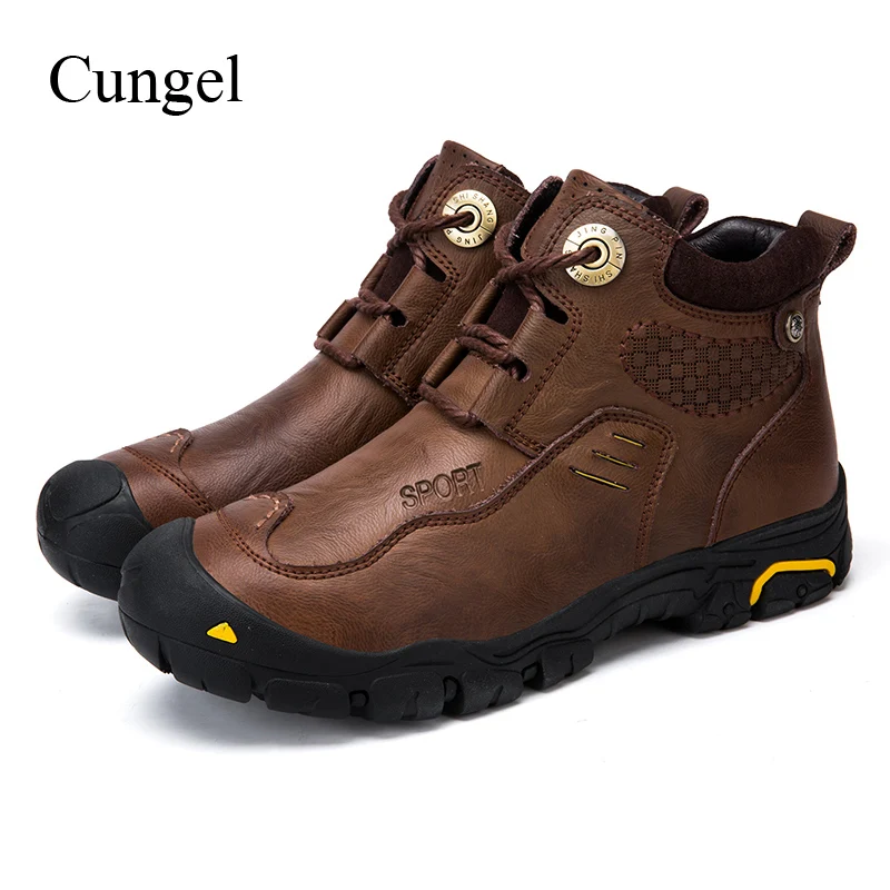

Cungel Hot Sale Men Winter boots Genuine Leather Outdoor Hiking shoes Keep warm Waterproof Trekking Cowhide Handmade snow boots