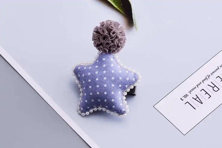 

Boutique 20pcs Fashion Cute Gauze Pom Pom Star Hairpins Solid Polka Dot Star Hair Clips Princess Headwear Hair Accessories