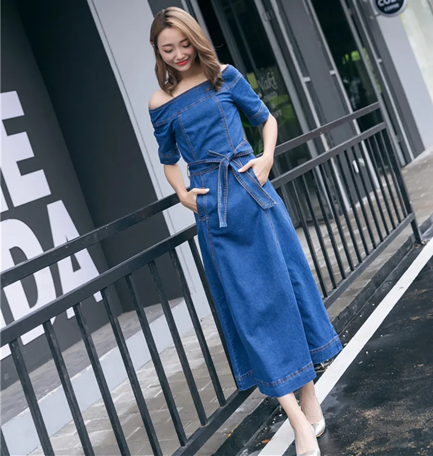 Женское Ковбойское платье с вырезом лодочкой HAMALIEL летнее джинсовое открытыми