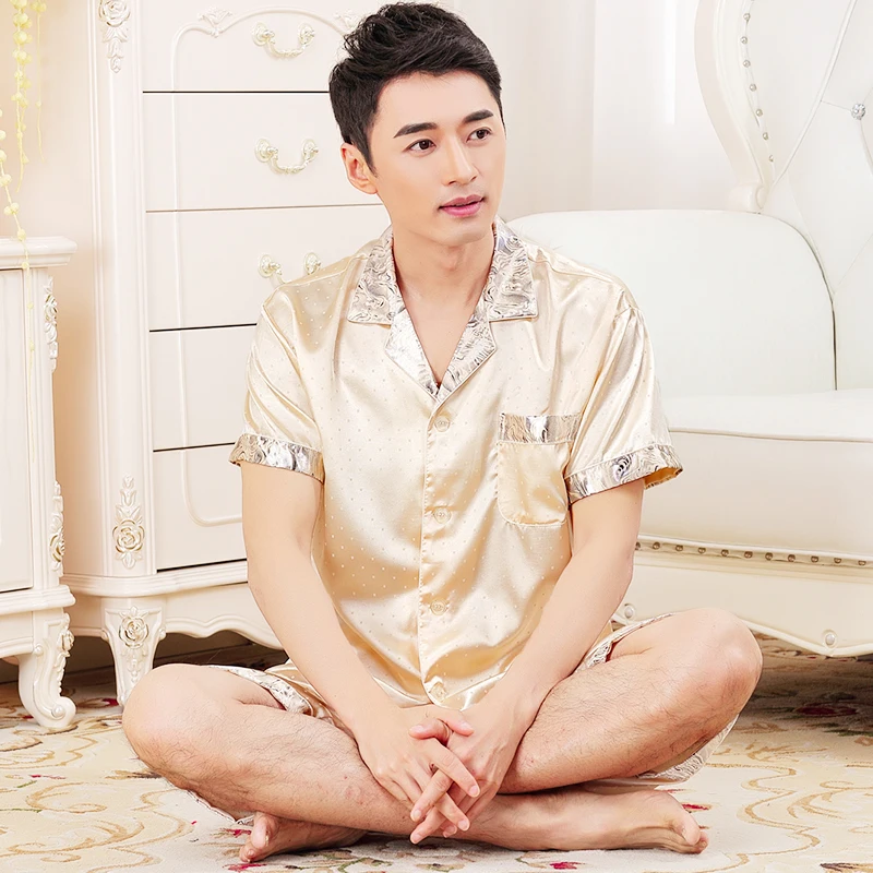 2019 новое качество атлас Летние пижамы Для мужчин мягкие Повседневное Пижама Homme