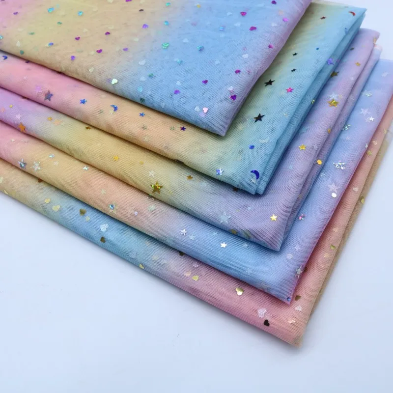 1 год Радужная сетчатая пряжа Звезда Любовь Блестки Ткань градиентная сетка