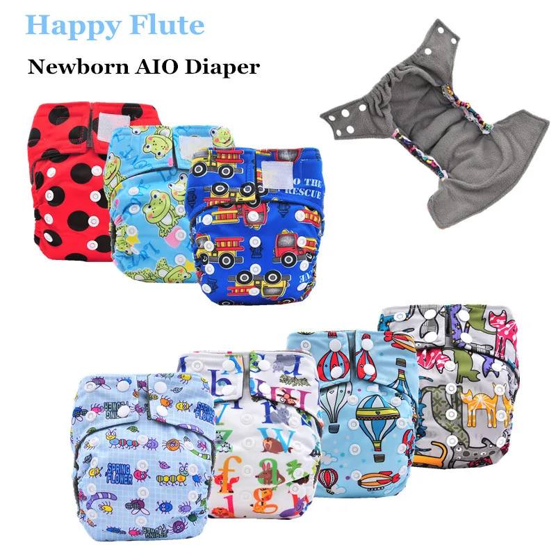 Счастливый Флейта новорожденных AIO пеленки ткань Карманные Подгузники дышащий
