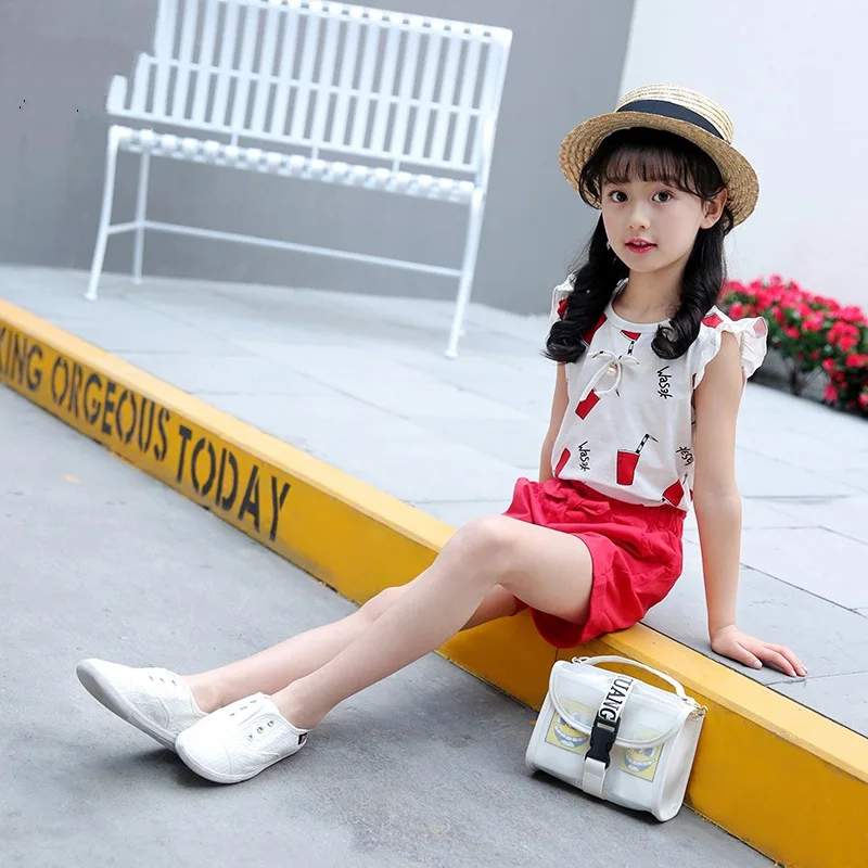 Girls Sets summer 2019 new short-sleeved t-shirt shorts suit big children short sleeve 3-12 years old children's clothing | Мать и