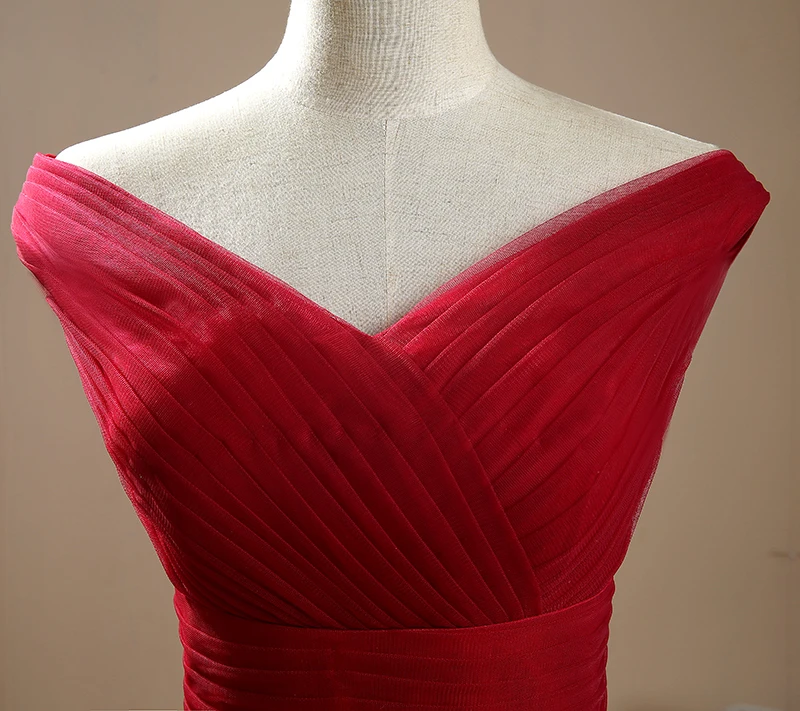 Бургундия платье невесты длинные Vestido де феста лонго вина красный складки V шеи