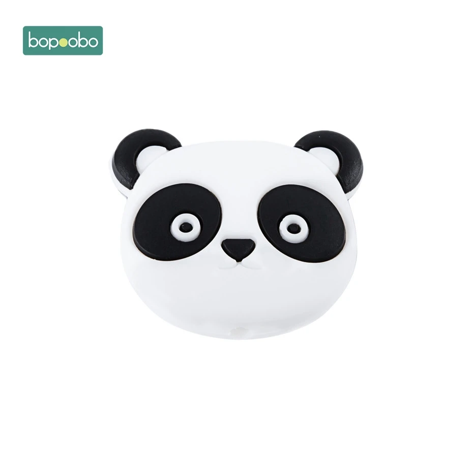 White Panda Bopoobo 3 шт. мини силиконовые бусины в виде животных, детский прорезыватель, Силиконовый грызунок «кролик», шарик, миниатюрный стержень для детей, силиконовый прорезыватель, ожерелье - Цвет: White Panda