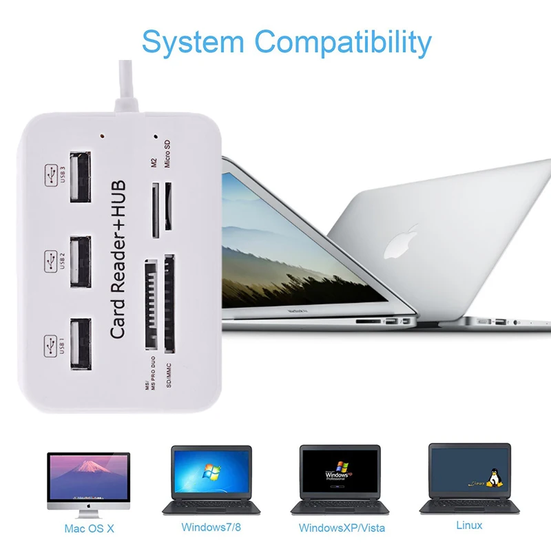 3 Port USB HUB with Card Reader Multi Splitter Combo for PC Laptop Support Micro TF SD M2 MS SDHC MMC Hub 2.0 | Компьютеры и офис