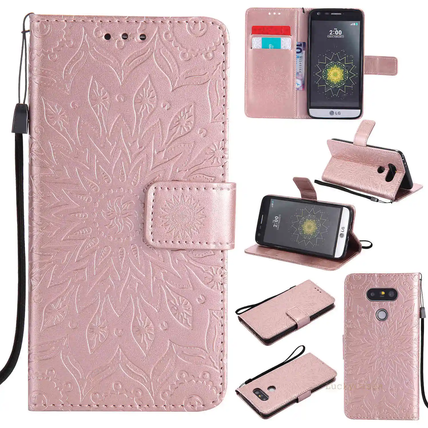 Тиснением Защита от солнца цветочного 2 слота для карт Бумажник кожаный чехол с