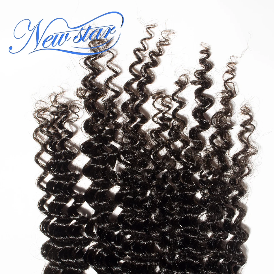 Guangzhou new star Hair Бразильские глубокие кудрявые кружева 4 ''x 4'' закрывающие девственные человеческие волосы узлы отбеленные свободная часть Стиль Средний коричневый