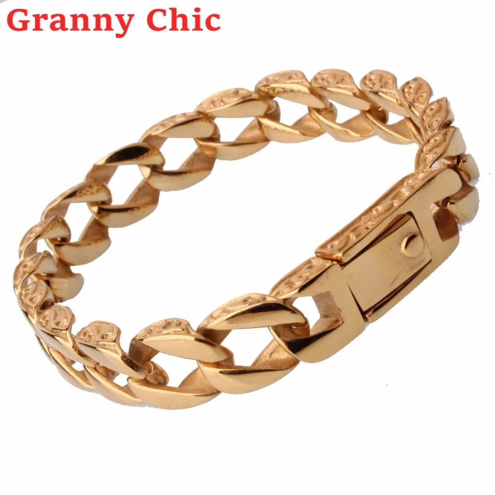 Браслет Granny Chic 8 66 дюйма 12 мм для женщин и мужчин браслет золотого цвета кубинские