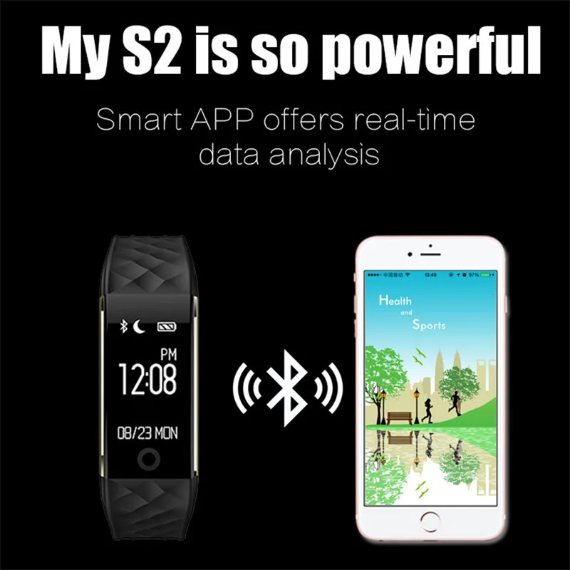 S2 Bluetooth 4 0 смарт браслет для женщин монитор сердечного ритма OLED Фитнес с шагомером