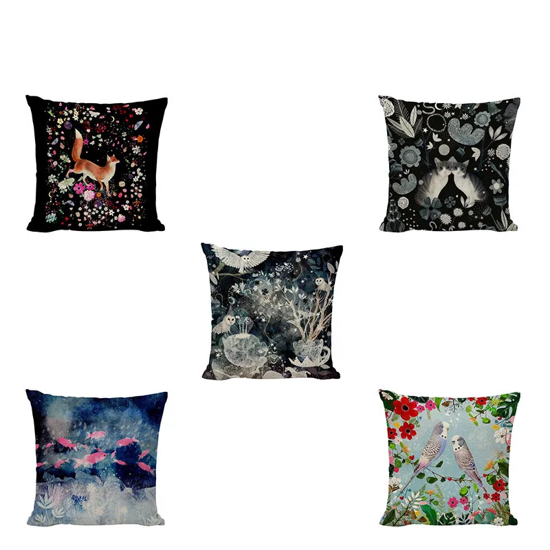 Животные и Цветы Узор красивые наволочки на подушки котенок лиса Сова попугай
