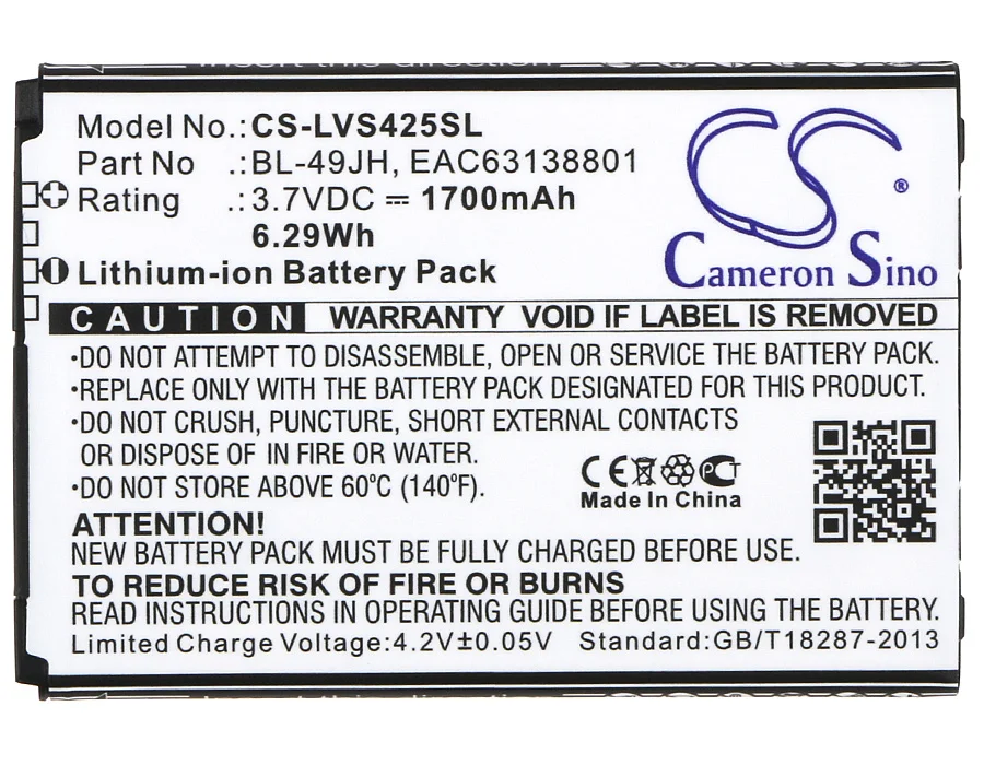 BL 49JH батареи Cameron Sino 1700mAh для LG K120 K120E K121 K130 K130E K3 K4 L43AL L44VL LS450 Optimus Zone 3 Rebel 4G VS425|cameron