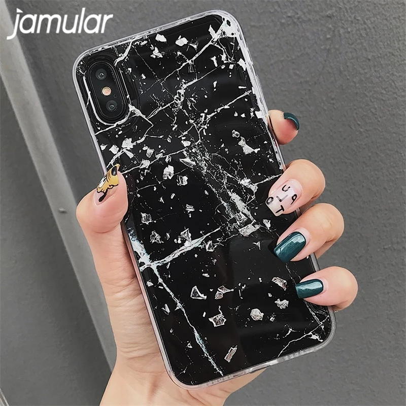 Роскошный чехол для iPhone XS MAX XR X 10 8 6 6s Plus с мраморным узором глянцевый черный