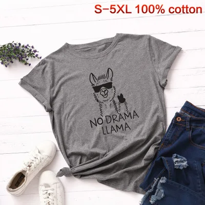 dark gray SINGRAIN, крутая футболка с принтом альпаки, женская футболка большого размера с рисунком, базовые Топы, повседневные футболки с животными, уличная одежда, хлопковая Футболка с круглым вырезом - Цвет: dark gray