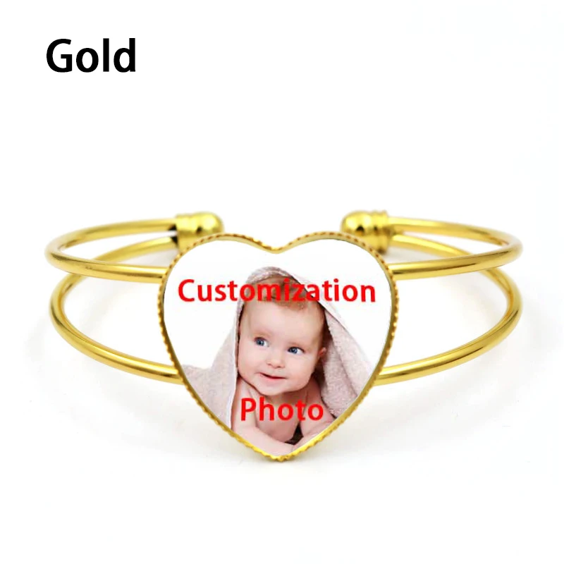 Gold Персонализированные пользовательские браслеты на запястье сердце фото вашего ребенка мама папа и дедушка любимый один подарок для семьи ювелирные изделия - Окраска металла: Gold