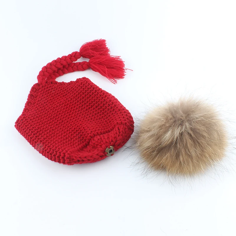 Настоящий помпон из меха енота Beanie шапки для детей мальчиков и девочек Babay зимняя
