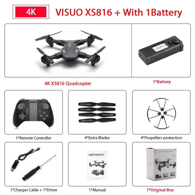 4k 1B Original Box Визуализации XS816 беспилотный летательный аппарат для контроля уровня сахара в крови с 50 раз зум Wi-Fi FPV 1080P или 4K двойной Камера оптического потока Квадрокоптер складной селфи Дрон VS SG106 - Цвет: 4k 1B Original Box